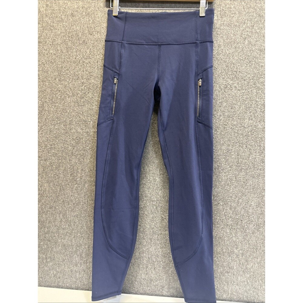 Athleta Rainer Leggings Navy Blue Side Pocket Prima Fleece Lined Size Small